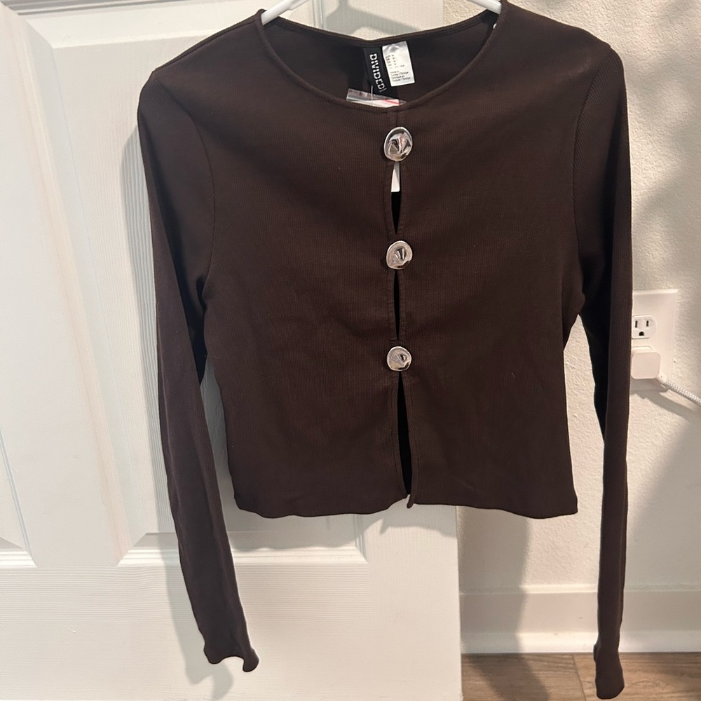 H&M Divided Women's Brown Button Slit Long Sleeve